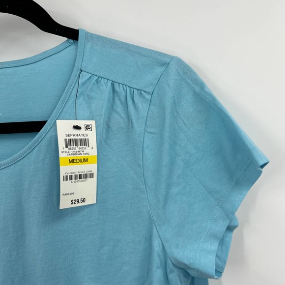 Charter Club Light Blue Cap Sleeve Tshirt V Neckline Women's Medium NEW NWT - Picture 4 of 7